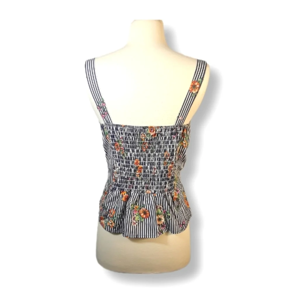 Iris Striped Tank Top Womens Fit & Flare Sleeveless Floral Bow Padded Low Cut-L - Picture 4 of 16